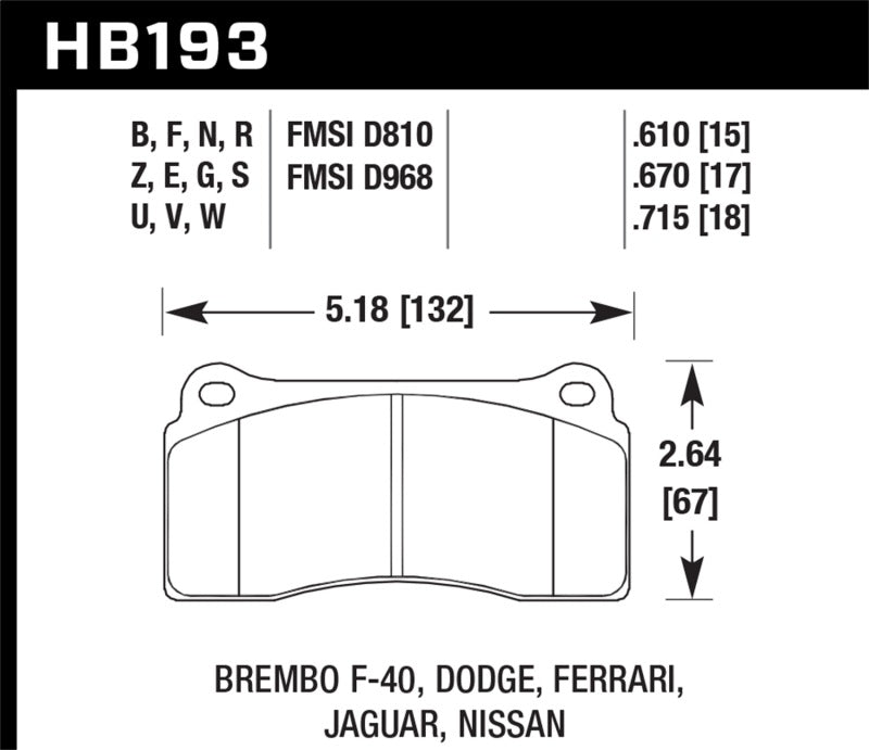 Hawk Dodge / Ferrari Front &amp; Rear / Ferrari / Jaguar / Nissan Front DTC-30 Race Brake Pads