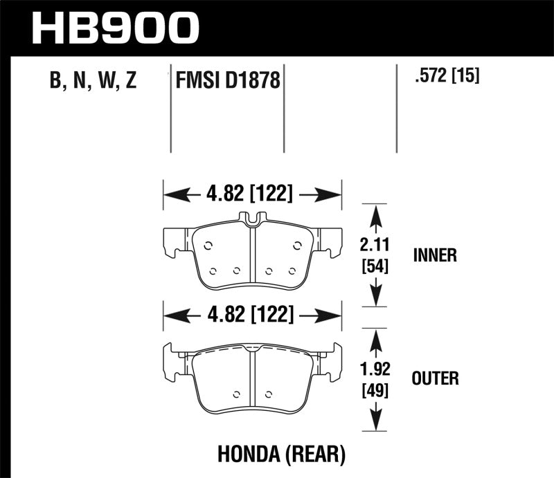 Hawk 16-19 Honda Civic DTC-30 Race Rear Brake Pads - HB900W.572
