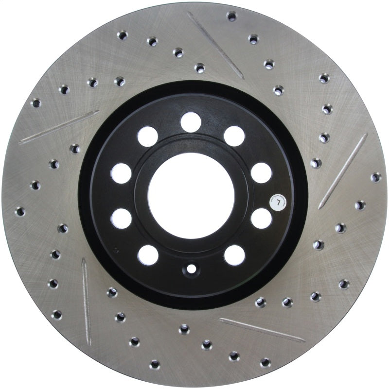 StopTech 2006 - 2018 Audi A3 Slotted & Drilled Sport Brake Rotor - 127.33098L for 2008-2023 Audi TT - front view