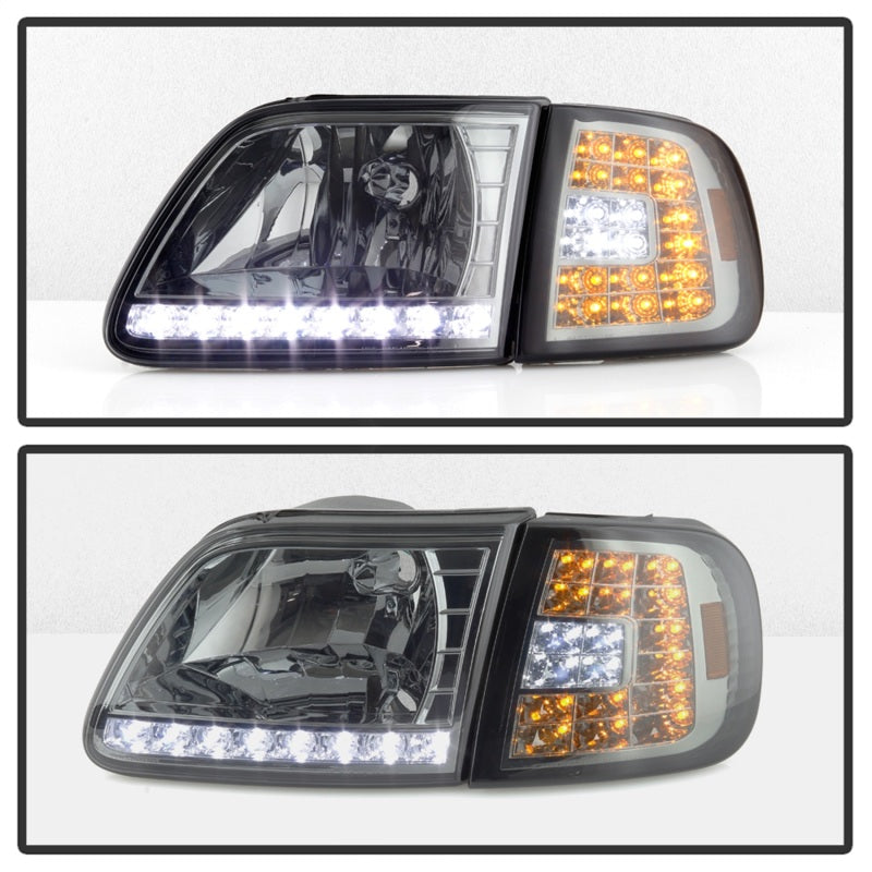 Xtune Ford F150 97-03 Crystal Headlights w/ Clear LED Corners Smoke HD-ON-FF15097-LED-SET-SM - 5014801