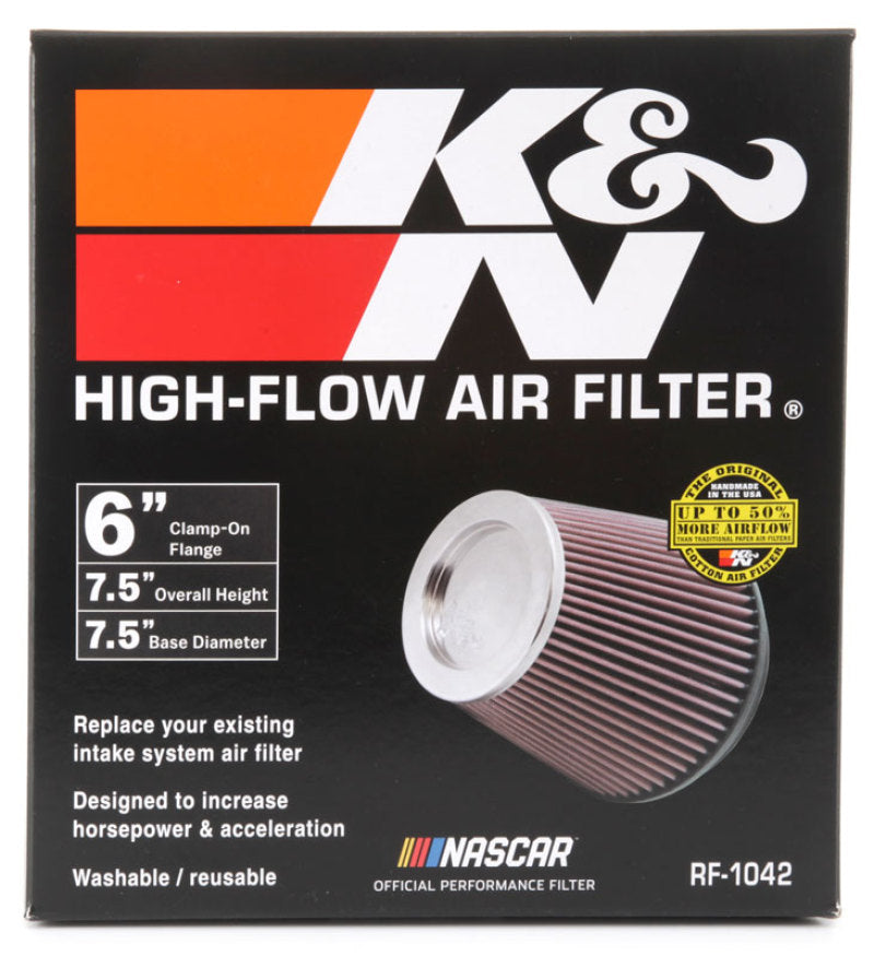 K&amp;N Round Tapered Universal Air Filter 6in Flange ID x 7.5in Base OD x 5in Top OD x 6.5in Height - RF-1042