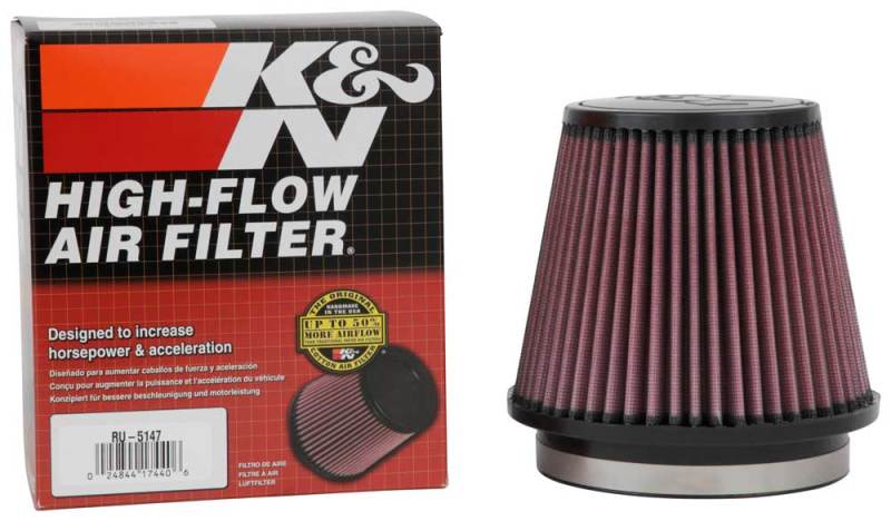 K&N Filter Universal Rubber Filter 5in Flange 6.5in Base 4.5in Top 5.5in Height - RU-5147