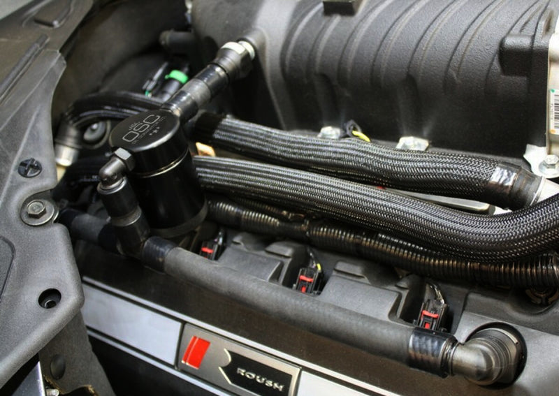 J&amp;L 11-17 Ford Mustang GT (w/Roush/VMP S/C) Passenger Side Oil Separator 3.0 - Black Anodized