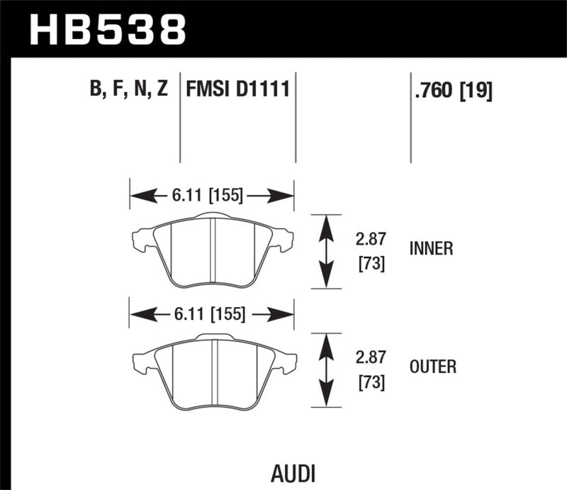 Hawk 2009-2009 Audi A4 Cabriolet HPS 5.0 Front Brake Pads - HB538B.760