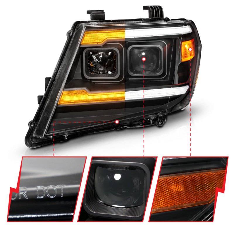ANZO 09-20 Nissan Frontier Black Projector Plank Style DRL w/ Switchback &amp; Sequential LED DRL