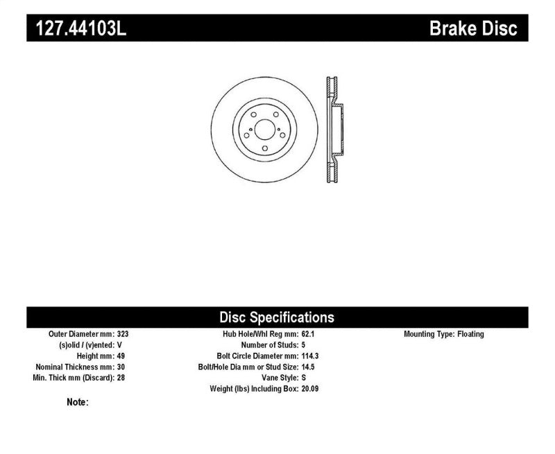 StopTech 5/93-98 Toyota Supra Turbo Left Front Slotted &amp; Drilled Rotor