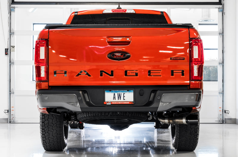 AWE Tuning 2019+ Ford Ranger 0FG Performance Exhaust System w/Diamond Black Tips &amp; Rock Guard