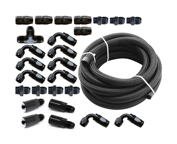 Torque Solution Braided Fuel Line Kit for -6 Aeromotive FPR & Flex Fuel Kit - 02-14 Subaru WRX - TS-SU-6FLK-AM-FF for 2002-20