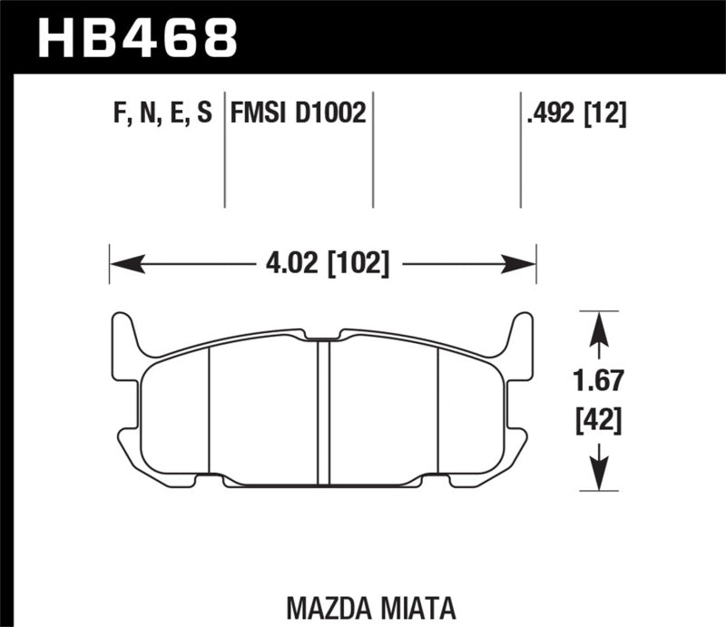 Hawk 03-05 Miata w/ Sport Suspension Blue 9012 Race Rear Brake Pads D1002 - HB468E.492 for 2004-2005 Mazda Miata - detail vie
