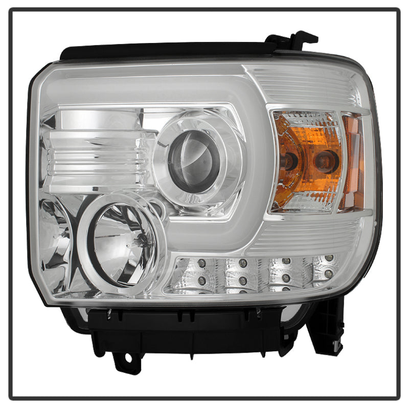 Spyder GMC Sierra 14-16 Projector Headlights Light Bar DRL Chrm PRO-YD-GS14V2-LBDRL-C - 5080868