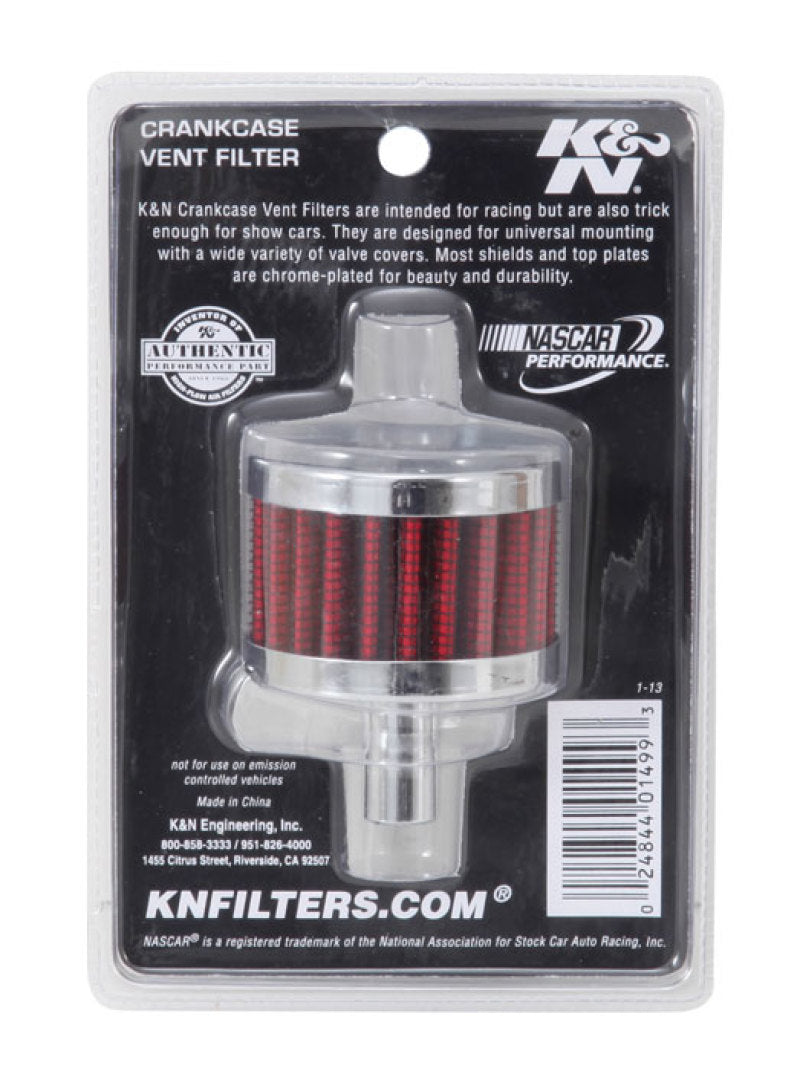 K&N Steel Base Chrome Top Crankcase Vent Filter 1/2in. Vent / 2in. OD / 1-1/2in. Height - 62-1015
