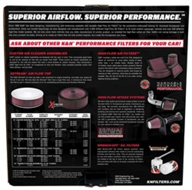 K&N 14in Red Custom Air Cleaner Assembly - 5.125in ID x 14in OD x 2.75in H x 1.25in Drop Base - 60-1280