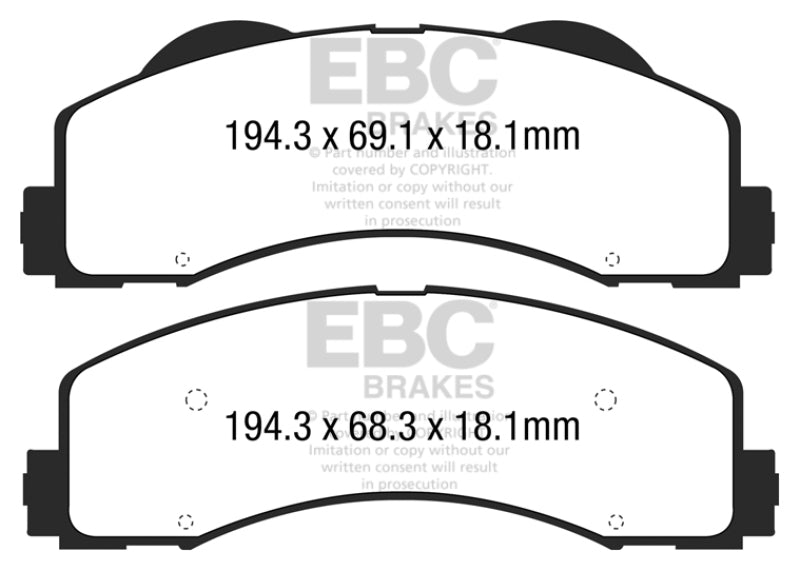 EBC 15+ Ford F150 2.7 Twin Turbo (2WD) Yellowstuff Front Brake Pads - DP43034R