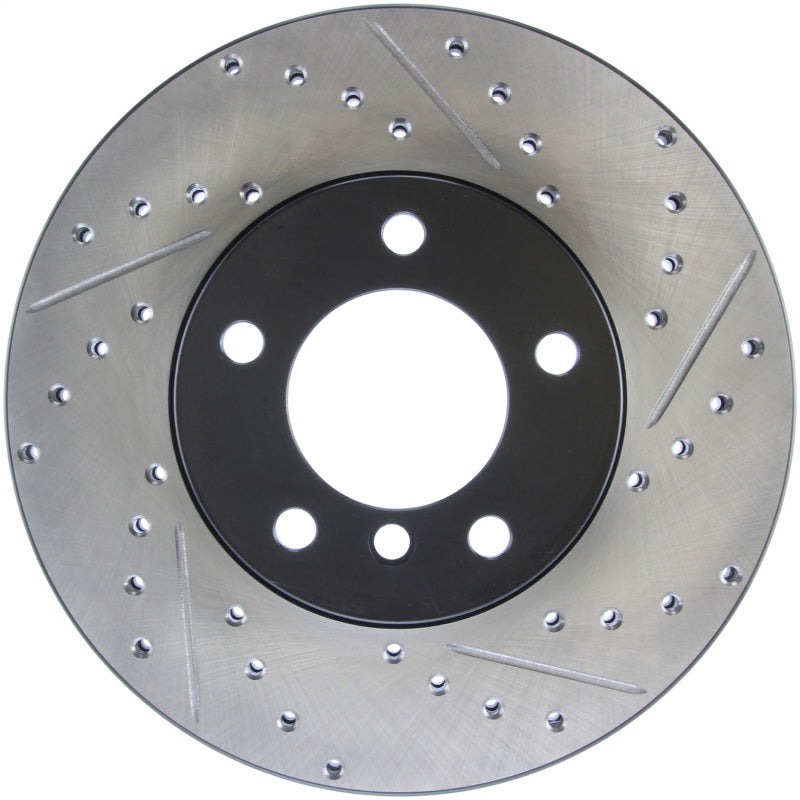 StopTech 9/07-09 BMW 328 Slotted & Drilled Left Front Rotor - 127.34108L for 2007-2019 BMW 3 Series - front view