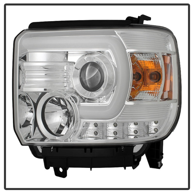 Spyder GMC Sierra 14-16 Projector Headlights Light Bar DRL Chrm PRO-YD-GS14V2-LBDRL-C - 5080868
