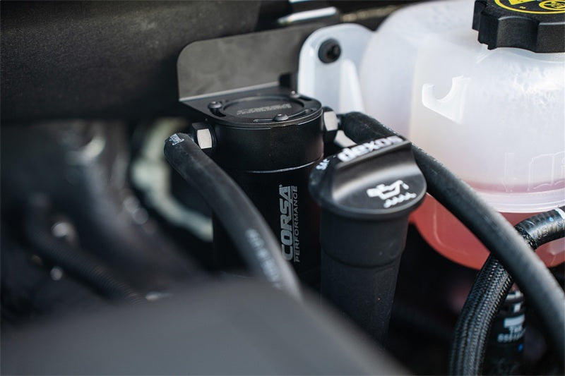 Corsa 19-22 Silverado/Sierra &amp; 21-22 Tahoe/Suburban/Yukon/Denali Aluminum Oil Catch Can w/ Bracket - CC0011