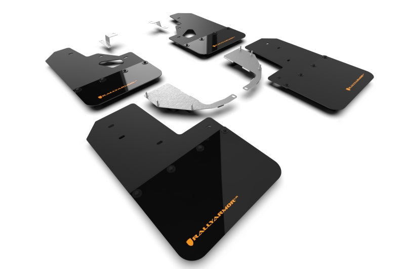 Rally Armor 21+ Ford Bronco (Steel Bmpr + RR- NO Rptr/Sprt) Blk Mud Flap w/Cy Orange Logo - MF85-RR-ST-COR