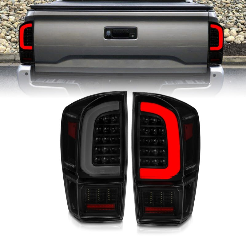 ANZO 16-21 Toyota Tacoma LED Tail Lights - w/ Light Bar Sequential Black Housing &amp; Smoke Lens