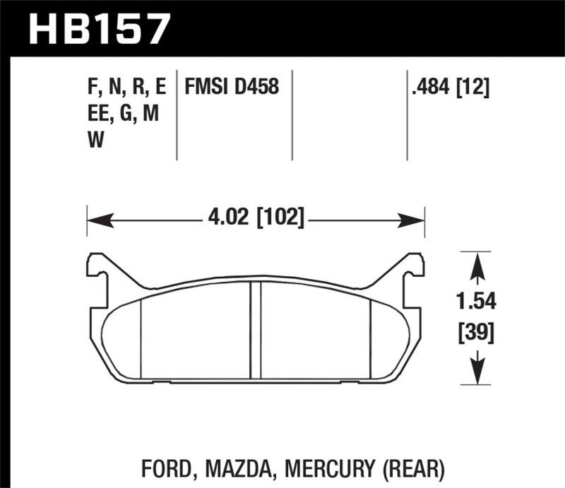 Hawk 89-93 Miata HP+ Street Rear Brake Pads (D458) - HB157N.484 for 1991-1996 Ford Escort - installed view