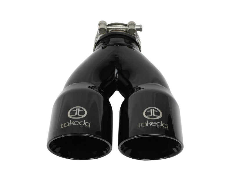aFe Takeda 2.5in 304 Stainless Steel Clamp-on Exhaust Tip 2.5in Inlet 3in Dual Outlet - Black - 49T25364-B10