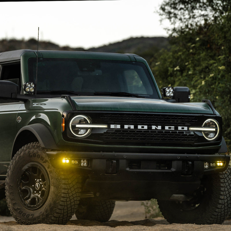 Baja Designs 21-22 Ford Bronco w/Steel Bumper S2 SAE Sportsmen Fog Pkt Light Kit w/Upfitter - Amber - 448178UP
