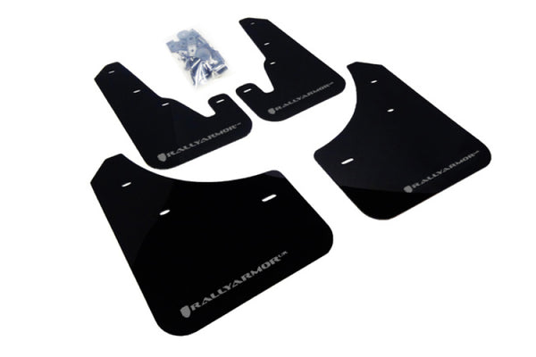 Rally Armor 04-09 Mazda3/Speed3 Black UR Mud Flap w/ Silver Logo - MF9-UR-BLK/SIL for 2004-2009 Mazda 3 - front view