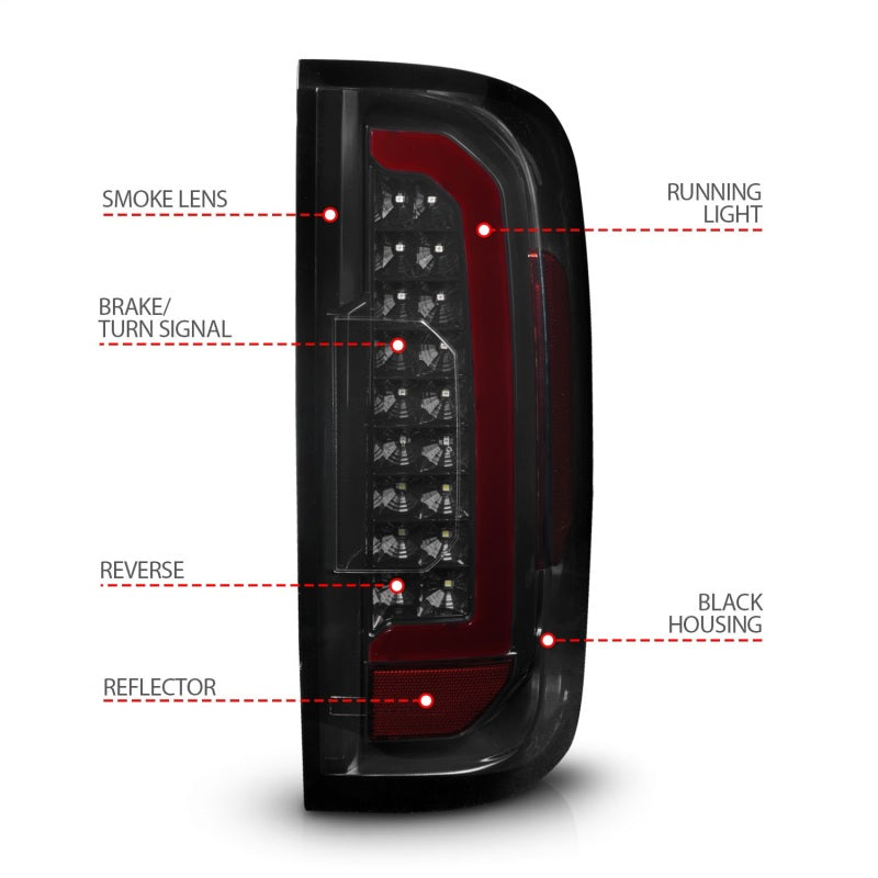 ANZO 15-21 Chevrolet Colorado Full LED Tail Lights w/ Red Lightbar Black Housing Smoke Lens - 311433