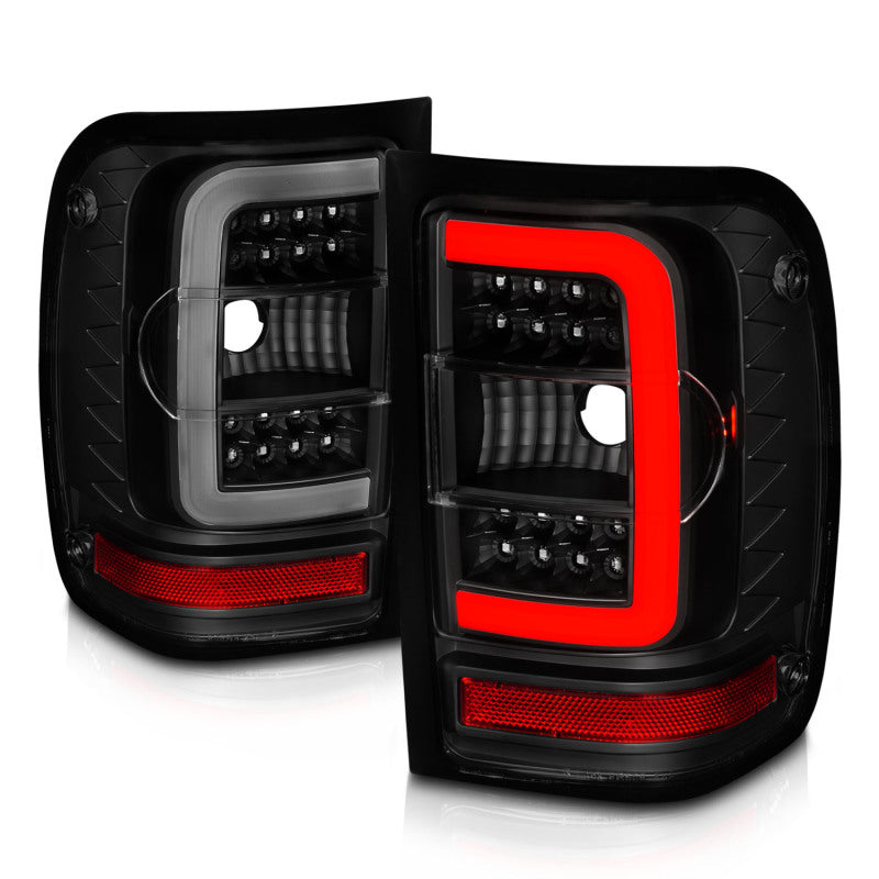 ANZO 01-11 Ford Ranger LED Taillights - Black Housing w/ Smoke Lens &amp; Light Bar - 311391
