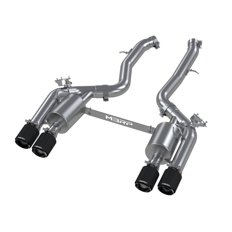 MBRP 19-21 BMW M2 Competition 3.0L T304 SS 3in Resonator-Back Exhaust Quad Rear w/ Carbon Fiber Tips - S45023CF