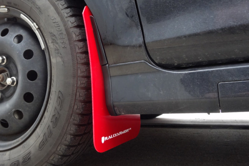 Clearance - Rally Armor 13-19 USDM Ford Fiesta ST Red UR Mud Flap w/ White Logo - RALMF29-UR-RD/WH