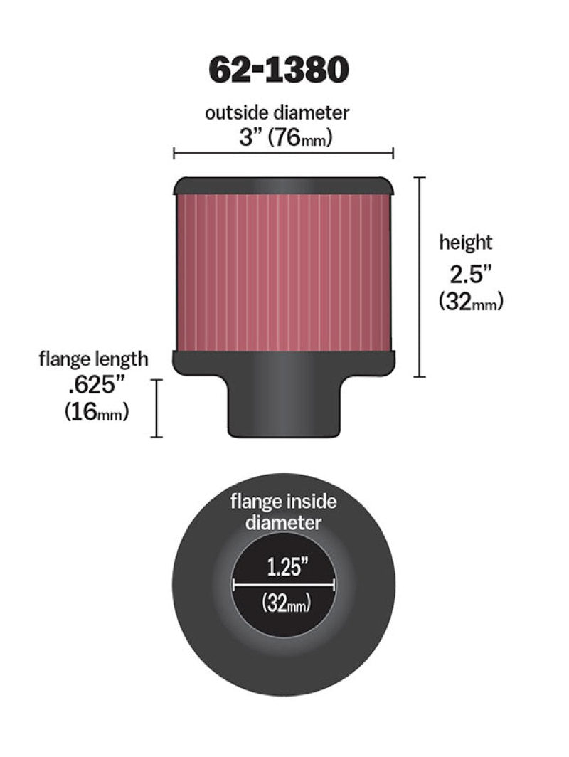 K&N 1.25in Flange ID x 3in OD x 2.5 inch H Rubber Base Crankcase Vent Filter - 62-1380 by K&N Engineering - close-up