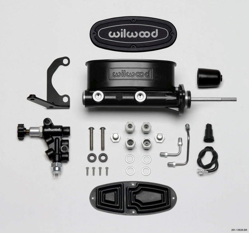 Wilwood HV Tandem M/C Kit w L/H Bracket &amp; Prop Valve - 15/16in Bore Black-W/Pushrod - 261-13626-BK