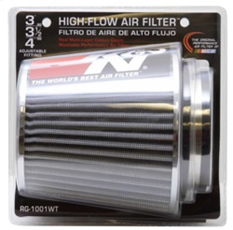 K&N Universal Filter Chrome Round Tapered White - 4in Flange ID x 1.125in Flange Length x 5.5in H - RG-1001WT