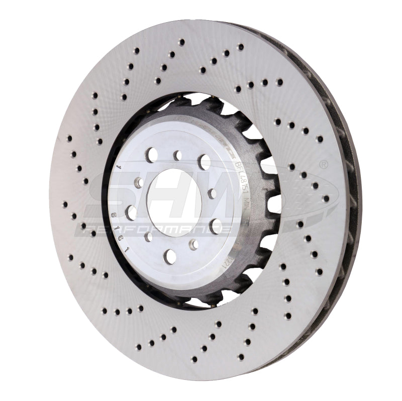SHW 13-16 BMW M5 4.4L Left Front Cross-Drilled Lightweight Brake Rotor (34112284101) - BFL48151 for 2012-2019 BMW M6 - angle 