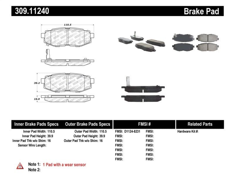 StopTech Performance 06-10 Subaru Legacy Sedan/Outback/13 BRZ / 13 Scion FR-S Rear Brake Pads - 309.11240