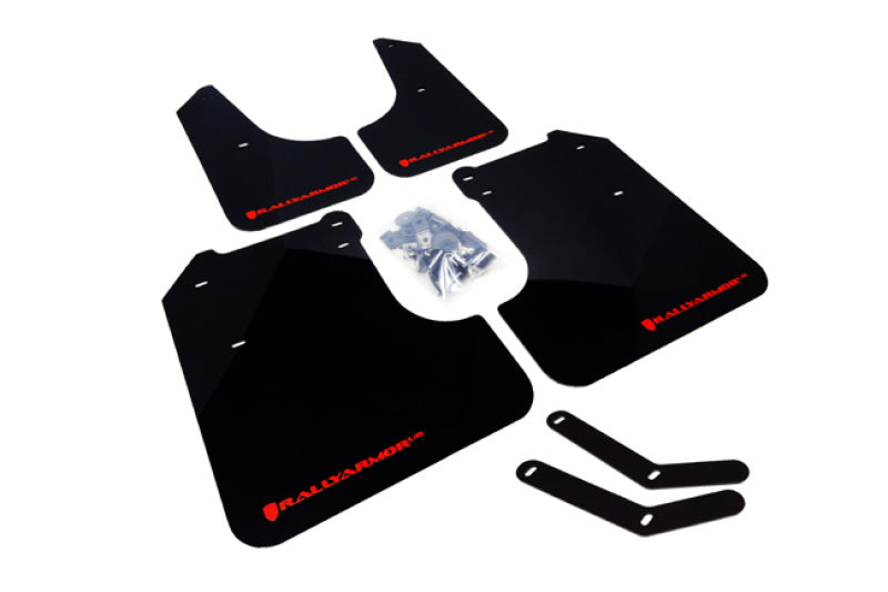 Rally Armor 08-10 Subaru WRX (Hatch &amp; Sedan) / 08-11 Impreza 2.5i Black UR Mud Flap w/ Red Logo - MF6-UR-BLK/RD