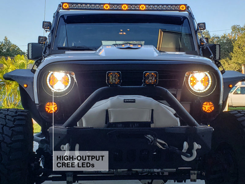 Raxiom 97-18 Jeep Wrangler TJ/JK Axial Spider LED Headlight w/ Amber DRL- Chrome Hsng (Clear Lens) - J108047