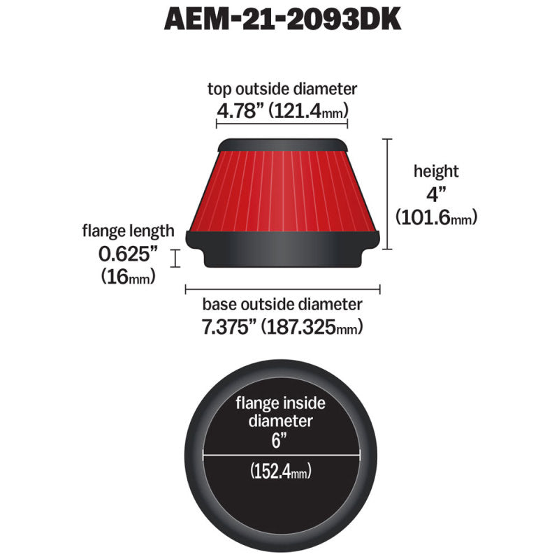 AEM 6 inch x 4 inch DryFlow Tapered Conical Air Filter - 21-2093DK