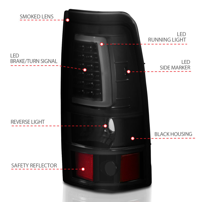 ANZO 2003-2006 Chevy Silverado 1500 LED Taillights Plank Style Black w/Smoke Lens - 311334
