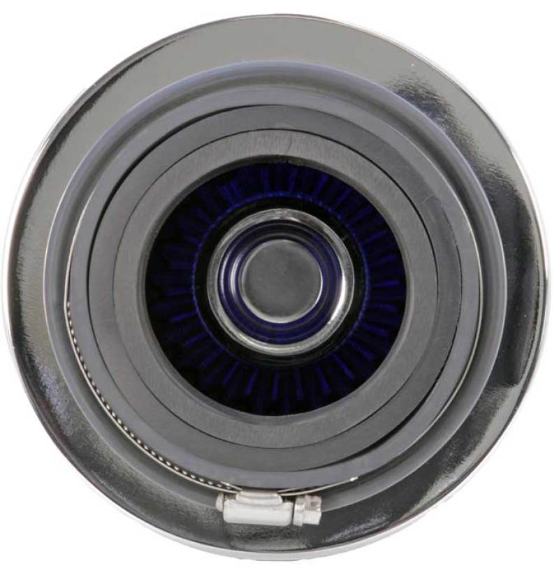 K&N Universal Air Filter Chrome Round Tapered Blue - 4in Flange ID x 1.125in Flange Length x 5.5in H - RG-1001BL