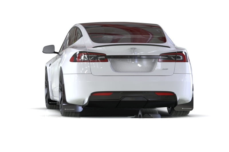 Rally Armor 21-23 Tesla Model S/ S Plaid Black UR Mud Flap w/ Metallic Black Logo - MF101-UR-BLK-MBK