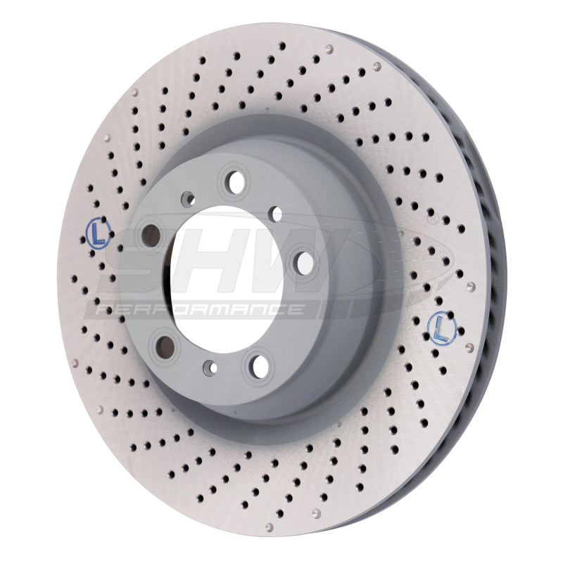 SHW 07-13 Porsche 911 Turbo 3.8L w/o Ceramics Left Rear Drilled-Dimpled MB Brake Rotor (99735240502) - PRL39977