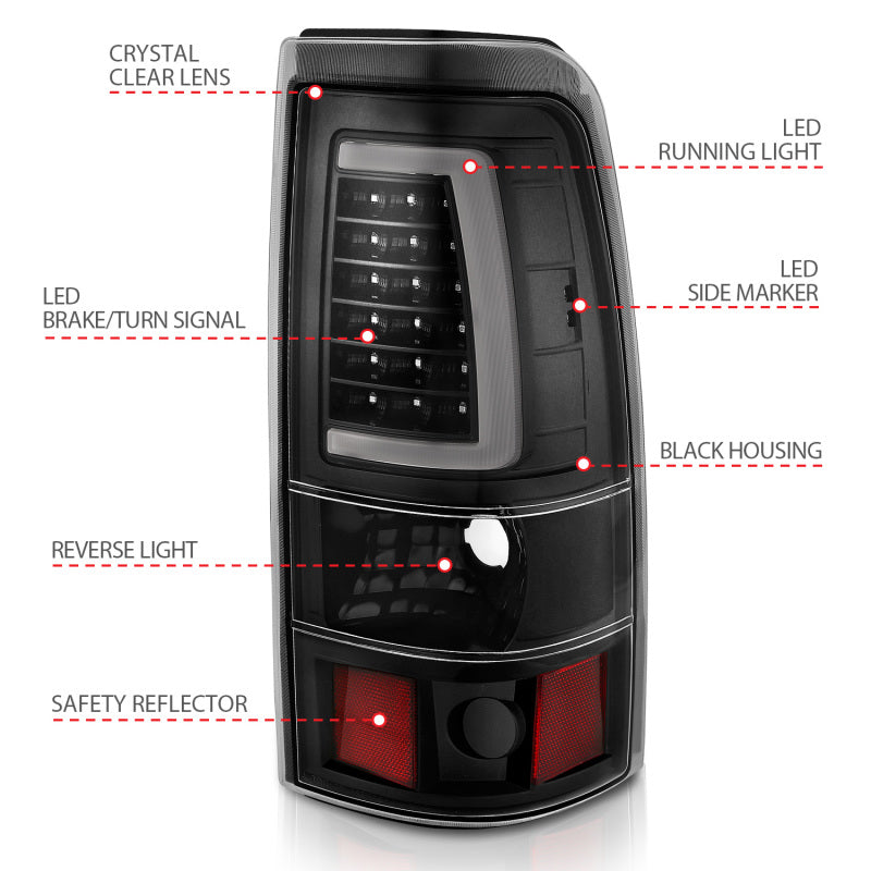 ANZO 2003-2006 Chevy Silverado 1500 LED Taillights Plank Style Black w/Clear Lens - 311333