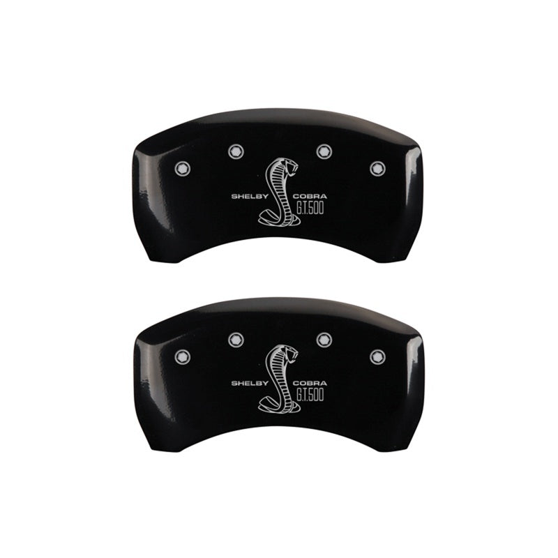 MGP Rear set 2 Caliper Covers Engraved Rear GT500 Shelby &amp; Cobra Black finish silver ch - 10010RGT5BK