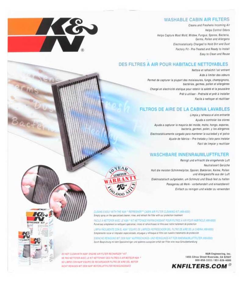 K&amp;N 05-14 VW Jetta 2.5L 2.0L / EOS Cabin Air Filter - VF3013