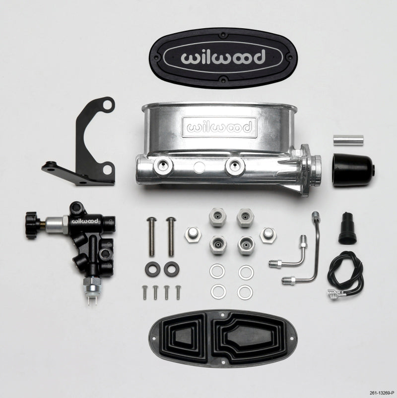 Wilwood HV Tandem M/C Kit w L/H Bracket &amp; Prop Valve - 1in Bore Ball Burnished - 261-13269-P