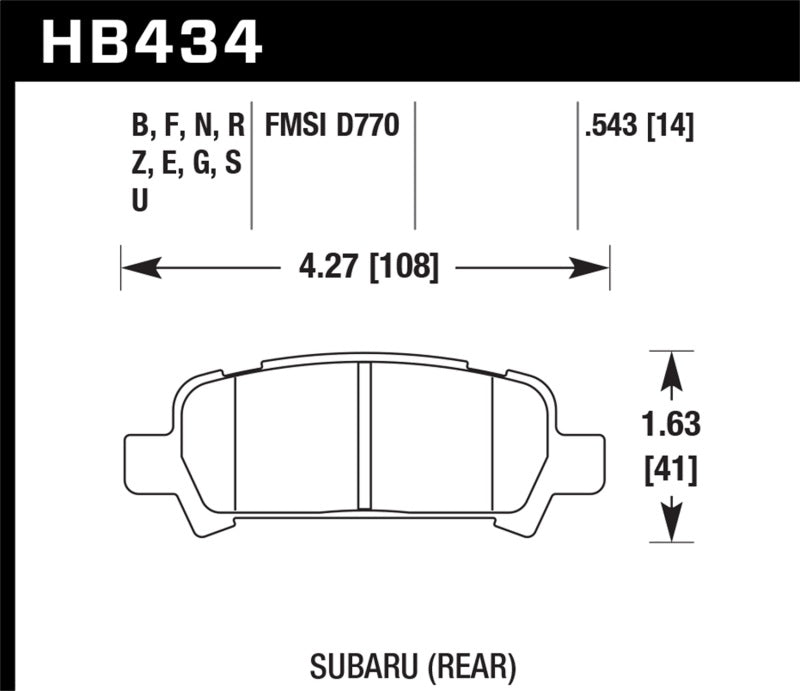 Hawk 02-03 WRX / 05-08 LGT D770 HPS Street Rear Brake Pads - HB434F.543 for 2000-2009 Subaru Legacy - detail view