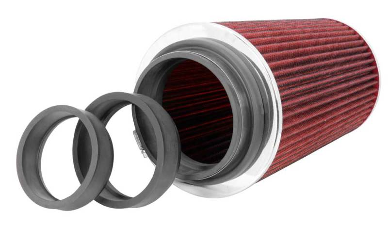 K&N Universal Air Filter Chrome Round Tapered Red - 4in Flange ID x 1.125in Flange Length x 9.5in H - RG-1002RD