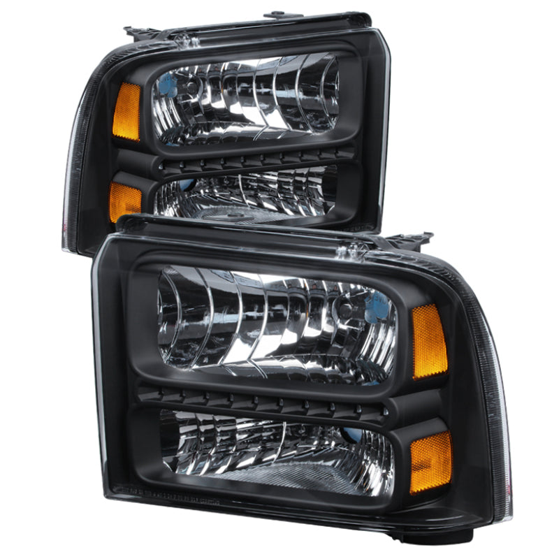 Xtune Ford F250/350/450 Super Duty 05-07 Crystal Headlights w/ LED Black HD-JH-FS05-LED-BK - 9026966