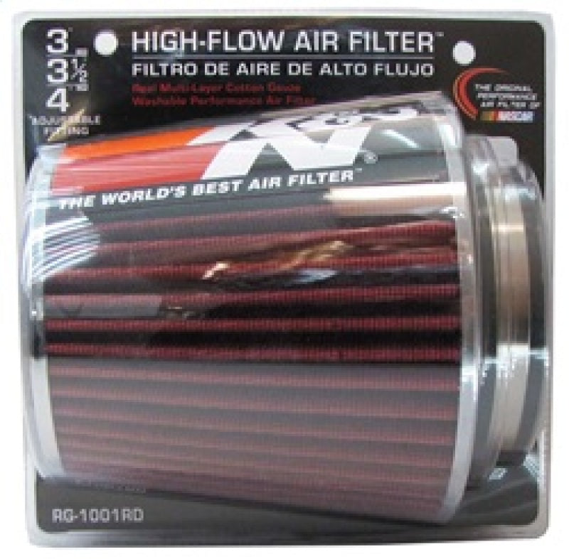 K&N Universal Air Filter Chrome Round Tapered Red - 4in Flange ID x 1.125in Flange Length x 5.5in H - RG-1001RD
